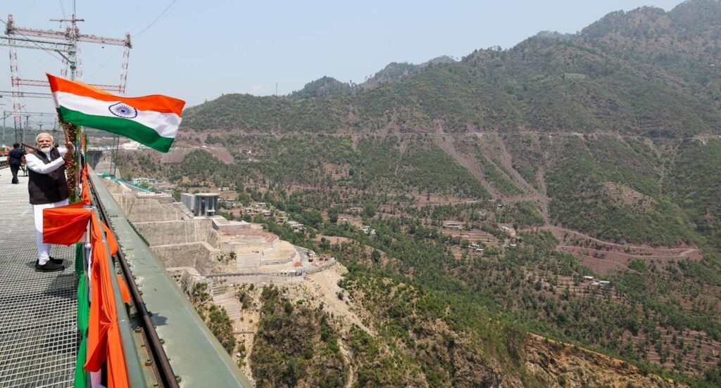 Tricolour flies, Chenab Rail Bridge